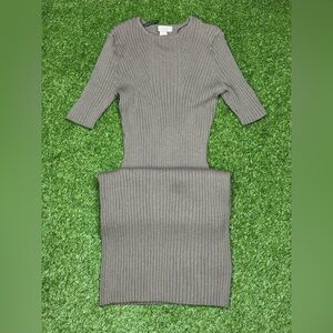 H&M Taupe Ribbed Maxi Dress